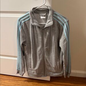 Adidas Heather Gray Hoodie with Light Blue Stripes